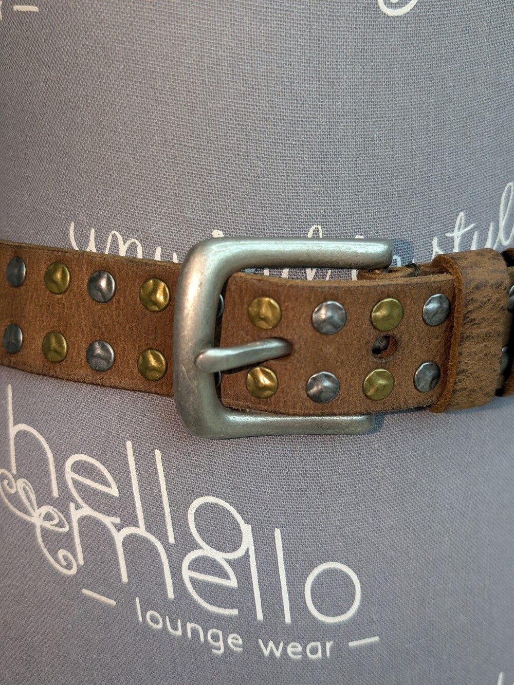 Lucky Brand Women's L Brown Leather Mixed Metal Studded Belt 1.5"